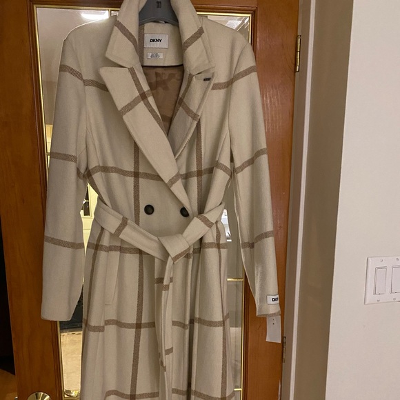 Dkny Jackets & Blazers - DKNY Cream and Tan Plaid Coat